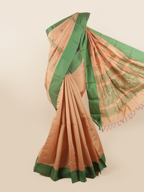 

Pothys Peach-Coloured & Green Floral Silk Cotton Saree
