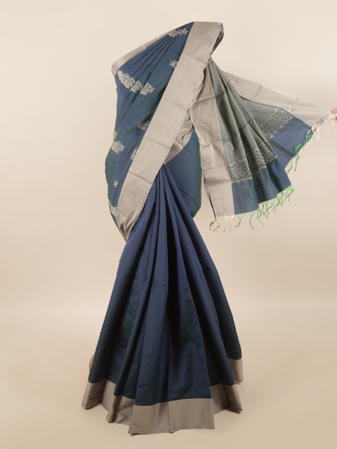 

Pothys Blue & Grey Floral Silk Cotton Saree