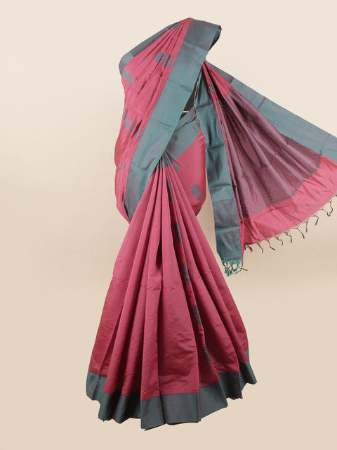 

Pothys Pink & Grey Floral Silk Cotton Saree