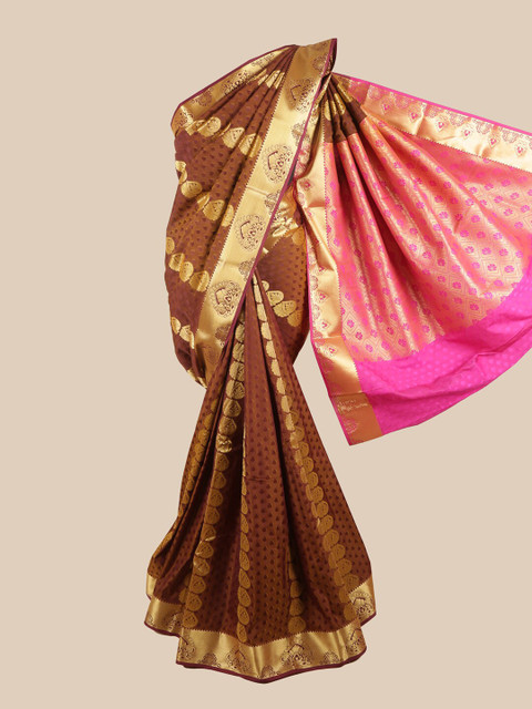 

Pothys Brown & Gold-Toned Ethnic Motifs Zari Art Silk Saree