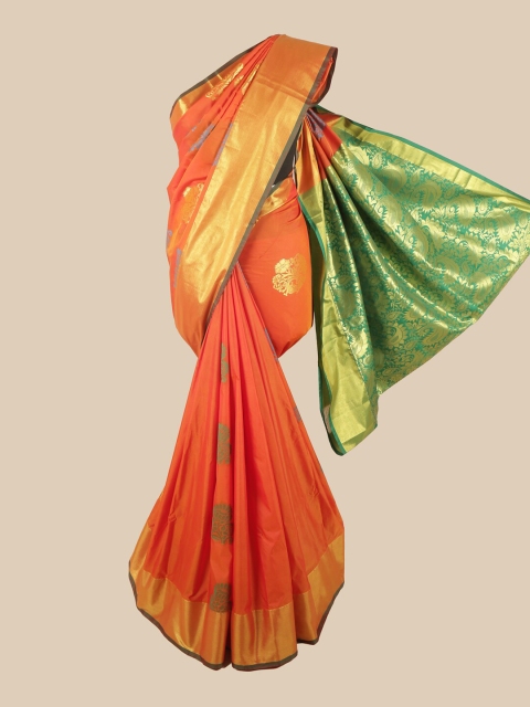 

Pothys Orange & Gold-Toned Ethnic Motifs Zari Art Silk Saree