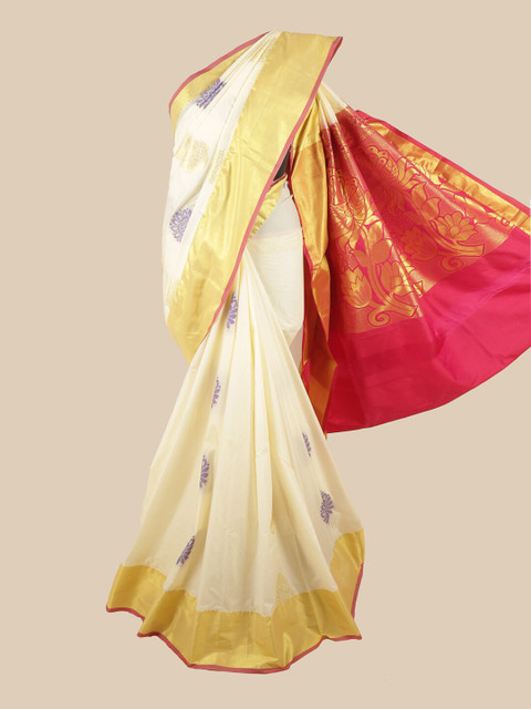 

Pothys White & Gold-Toned Ethnic Motifs Zari Art Silk Saree