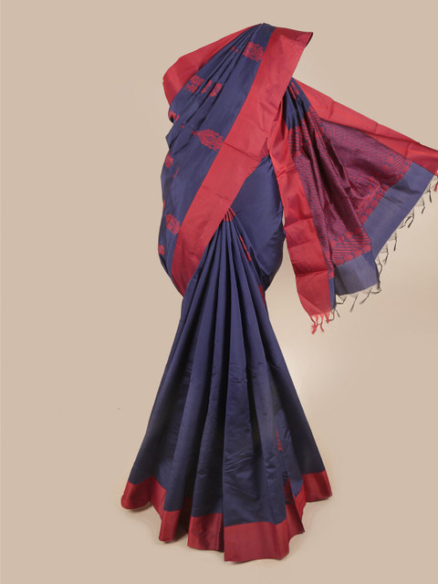 

Pothys Navy Blue & Red Floral Silk Cotton Saree
