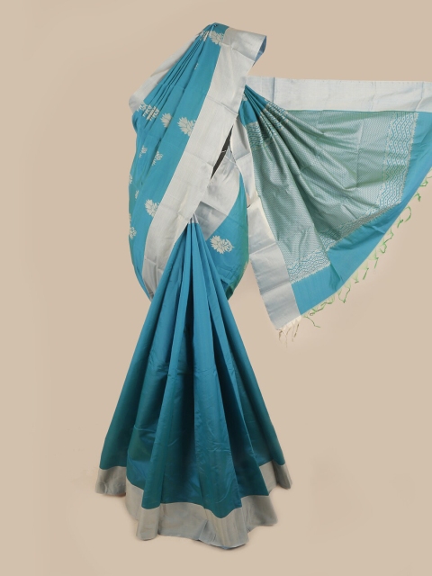 

Pothys Blue & Grey Floral Silk Cotton Saree