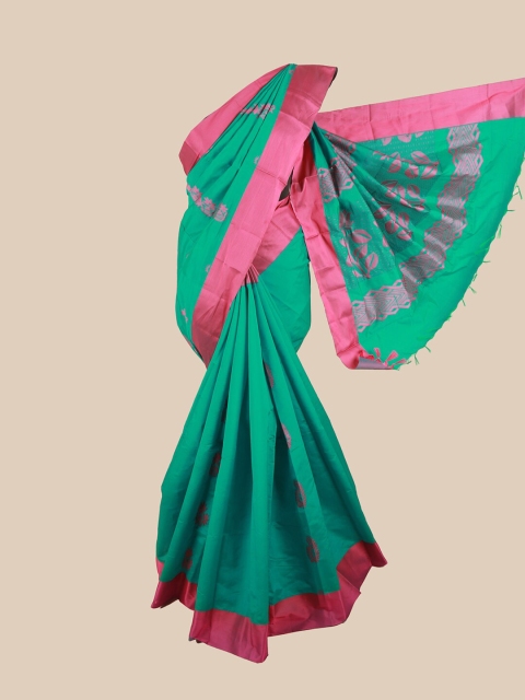 

Pothys Green & Pink Floral Silk Cotton Saree