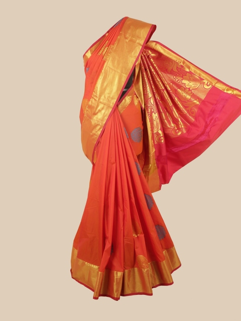 

Pothys Orange & Gold-Toned Ethnic Motifs Zari Art Silk Saree