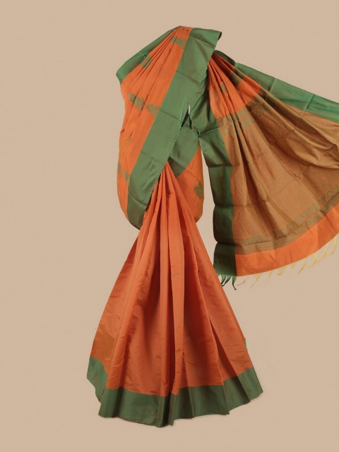 

Pothys Rust Brown & Green Floral Silk Cotton Saree