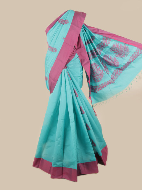 

Pothys Blue & Purple Floral Silk Cotton Saree