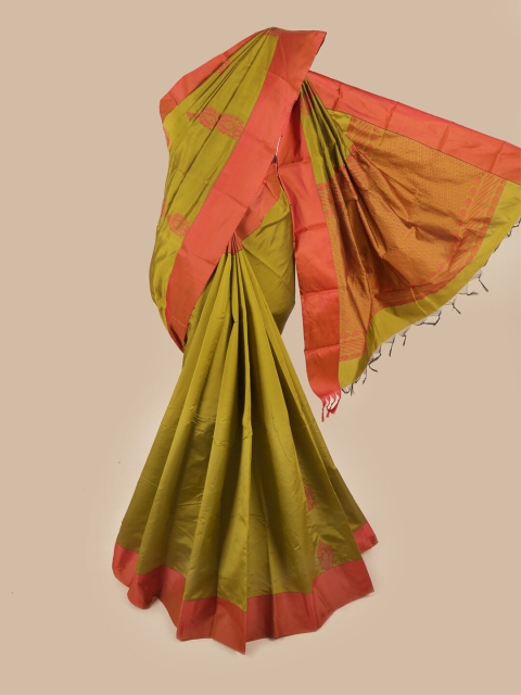 

Pothys Green & Orange Floral Silk Cotton Saree