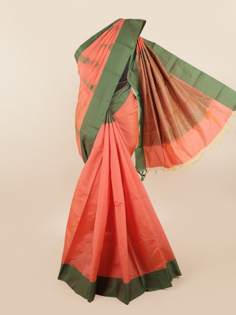 

Pothys Peach-Coloured & Green Floral Silk Cotton Saree