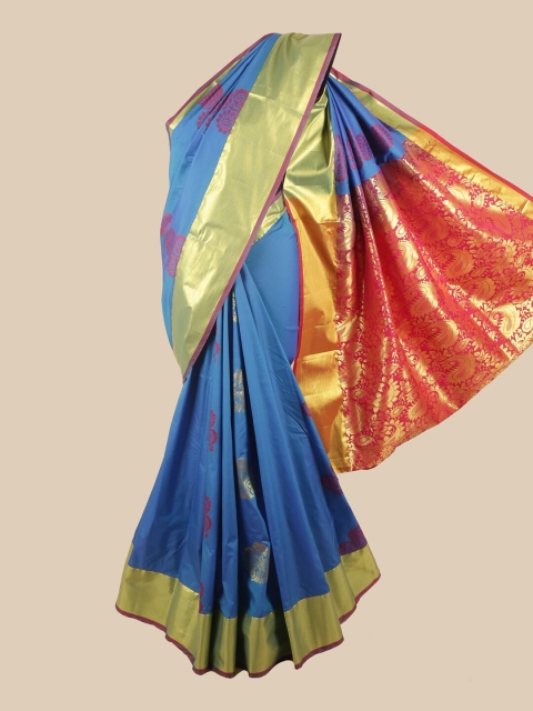 

Pothys Blue & Gold-Toned Ethnic Motifs Zari Art Silk Saree