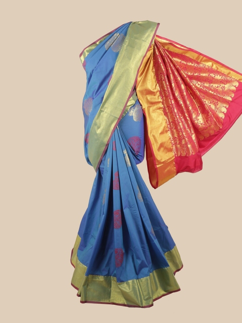 

Pothys Blue & Gold-Toned Ethnic Motifs Zari Art Silk Saree