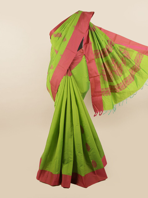

Pothys Green & Red Floral Silk Cotton Saree