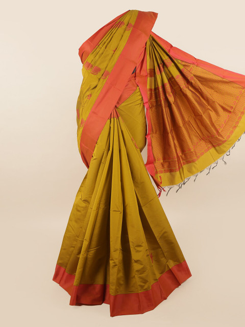 

Pothys Green & Orange Floral Silk Cotton Saree