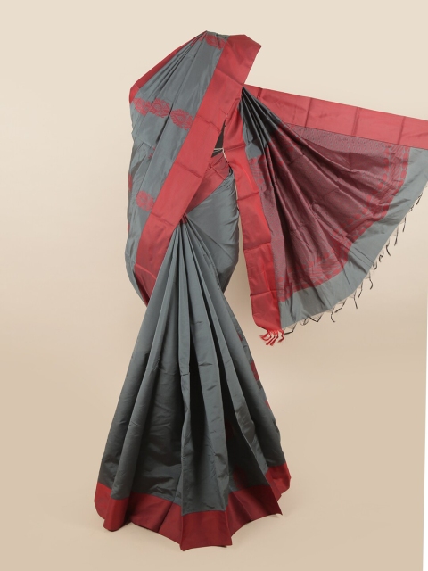 

Pothys Grey & Red Ethnic Motifs Silk Cotton Saree