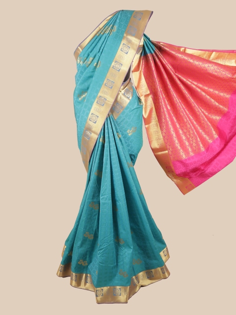 

Pothys Blue & Gold-Toned Ethnic Motifs Zari Art Silk Saree
