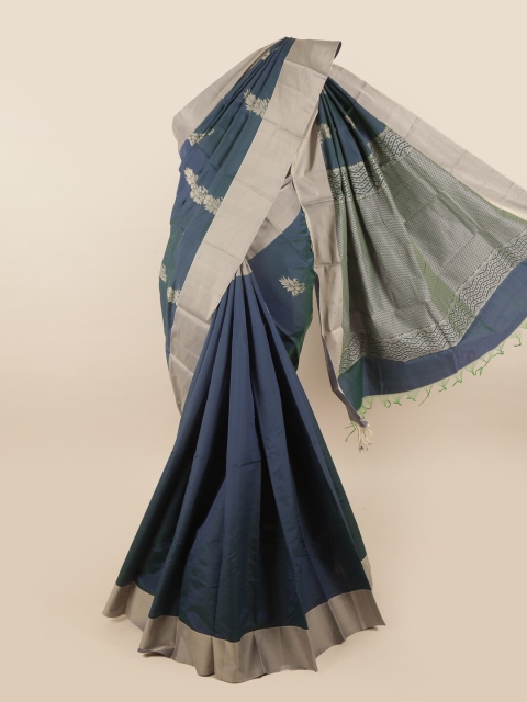 

Pothys Blue & Grey Floral Silk Cotton Saree