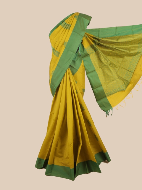 

Pothys Green & Yellow Floral Silk Cotton Saree