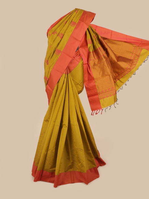 

Pothys Green & Orange Floral Silk Cotton Saree