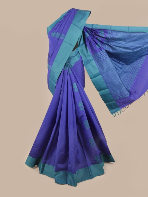 

Pothys Blue & Green Floral Silk Cotton Saree