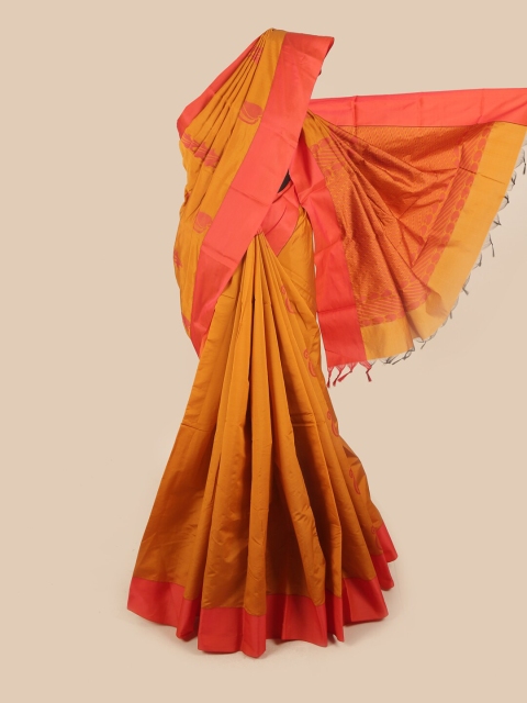 

Pothys Orange & Red Floral Silk Cotton Saree