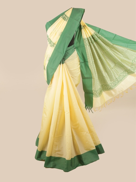 

Pothys Yellow & Green Floral Silk Cotton Saree