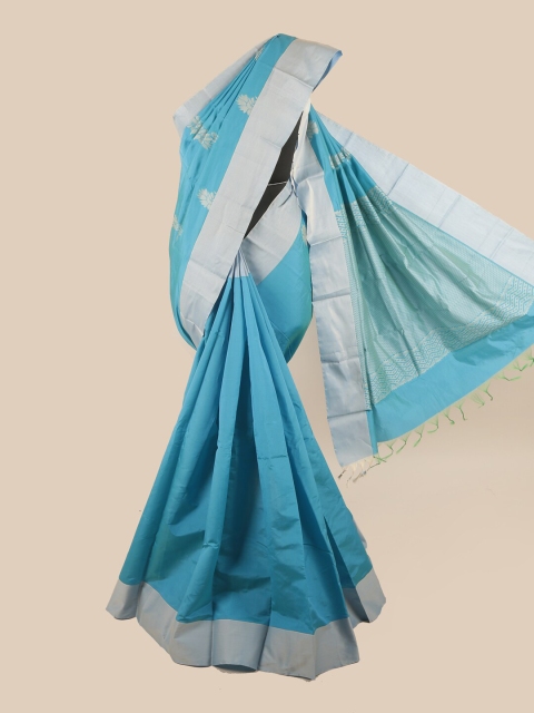 

Pothys Blue & Grey Floral Silk Cotton Saree