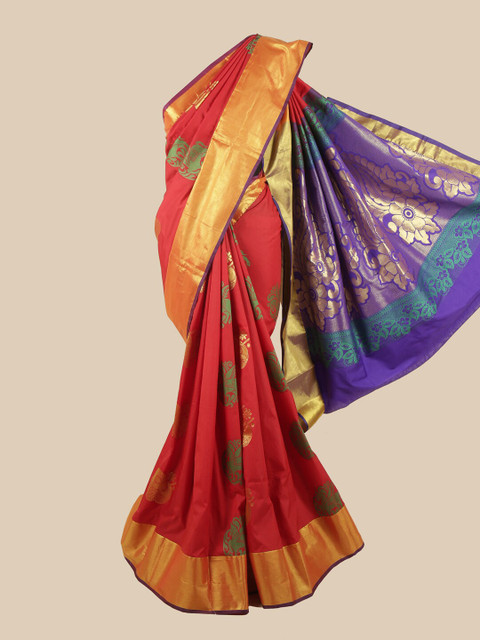 

Pothys Red & Gold-Toned Ethnic Motifs Zari Art Silk Saree