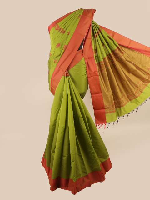 

Pothys Green & Orange Floral Silk Cotton Saree