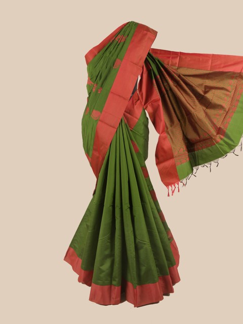 

Pothys Green & Brown Floral Silk Cotton Saree