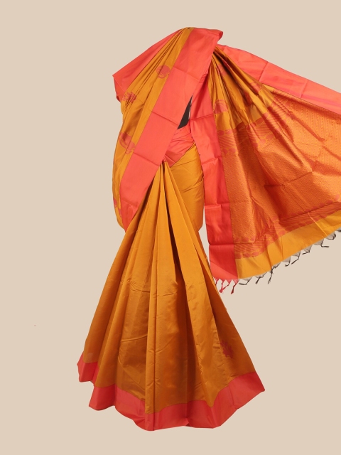 

Pothys Mustard Yellow & Orange Ethnic Motifs Silk Cotton Saree