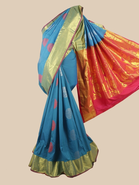 

Pothys Blue & Magenta Ethnic Motifs Zari Silk Cotton Saree