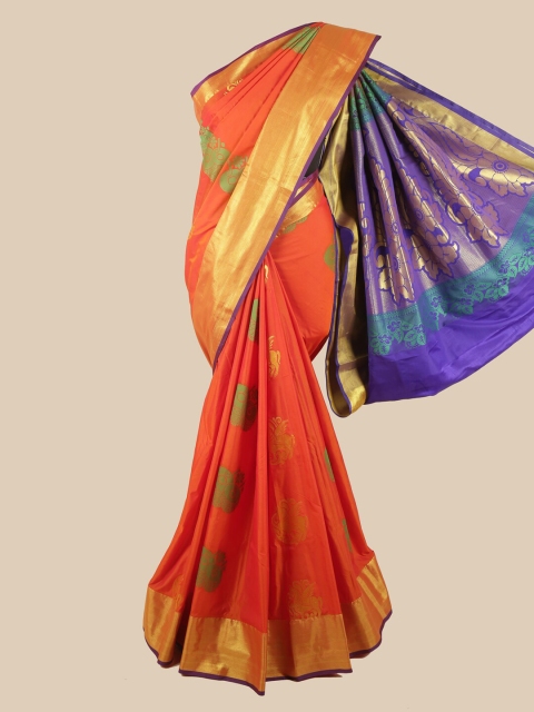 

Pothys Orange & Violet Ethnic Motifs Zari Art Silk Saree