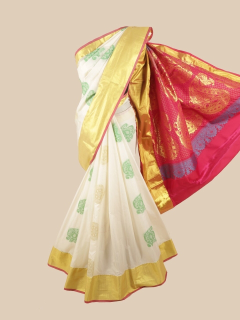 

Pothys White & Magenta Ethnic Motifs Zari Art Silk Saree