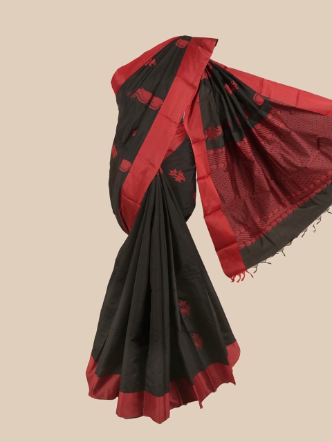 

Pothys Black & Red Ethnic Motifs Silk Cotton Saree
