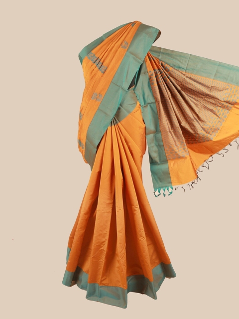 

Pothys Mustard Yellow & Green Ethnic Motifs Silk Cotton Saree