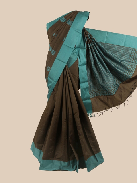 

Pothys Brown & Teal Ethnic Motifs Silk Cotton Saree