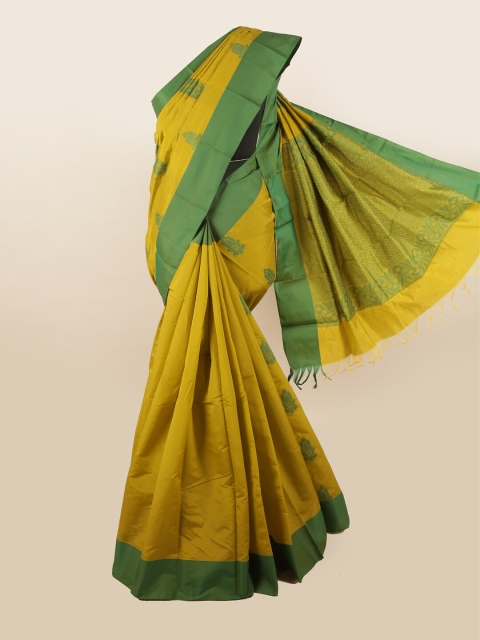 

Pothys Green & Mustard Yellow Ethnic Motifs Silk Cotton Saree