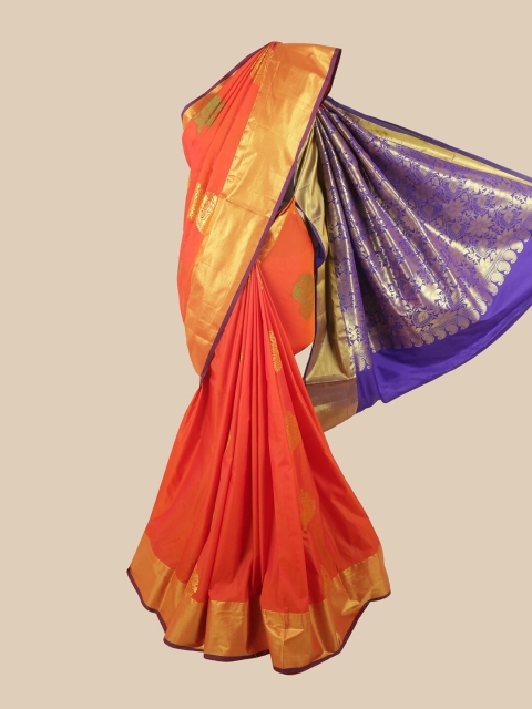 

Pothys Orange & Violet Ethnic Motifs Zari Art Silk Saree