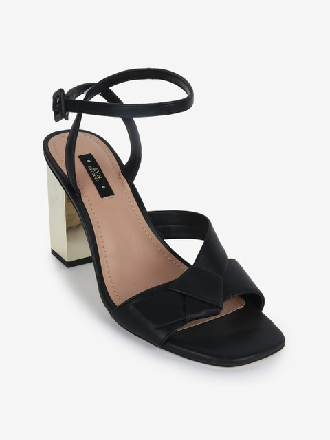 

LYN Woman Black PU Block Heels with Buckle Strap
