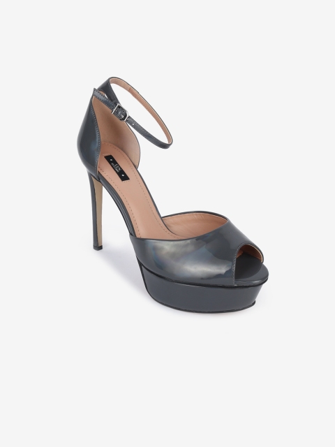 

LYN Women Grey PU Solid Platform Heels
