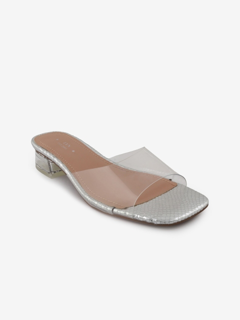 

LYN Silver-Toned & Transparent PU Block Sandals