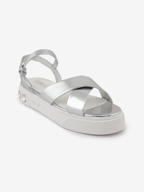 

LYN Women Silver-Toned Solid PU Flatform Sandals