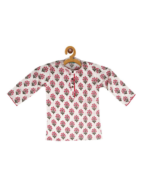 

LIL PITAARA Boys White & Pink Floral Printed Thread Work Kurta