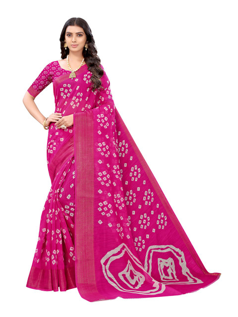 

Viva N Diva Pink & White Bandhani Printed Saree