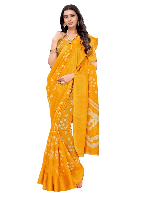 

Viva N Diva Yellow & White Bandhani Printed Saree