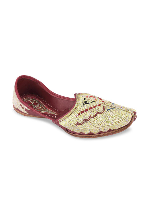 

Hulya Men Gold-Toned Woven Design Leather Mojaris