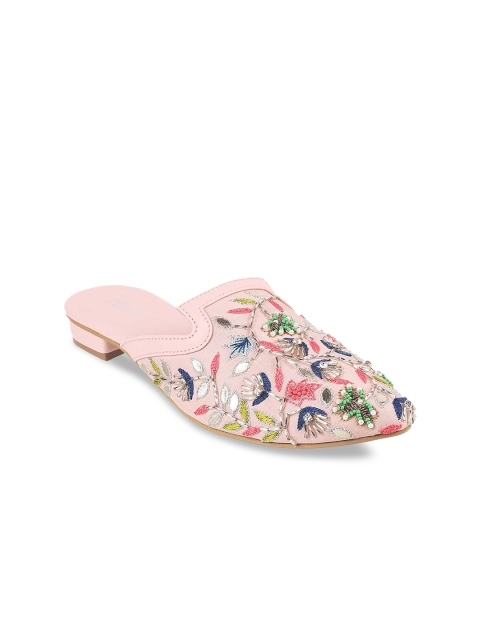 

Metro Women Pink Embellished Leather Ethnic Mules Flats