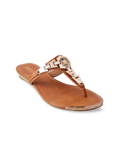 

Metro Women Tan Embellished T-Strap Flats