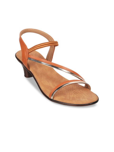 

Metro Tan & Silver-Toned Kitten Sandals